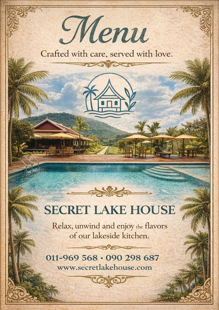 Secret Lake House full food menu cover