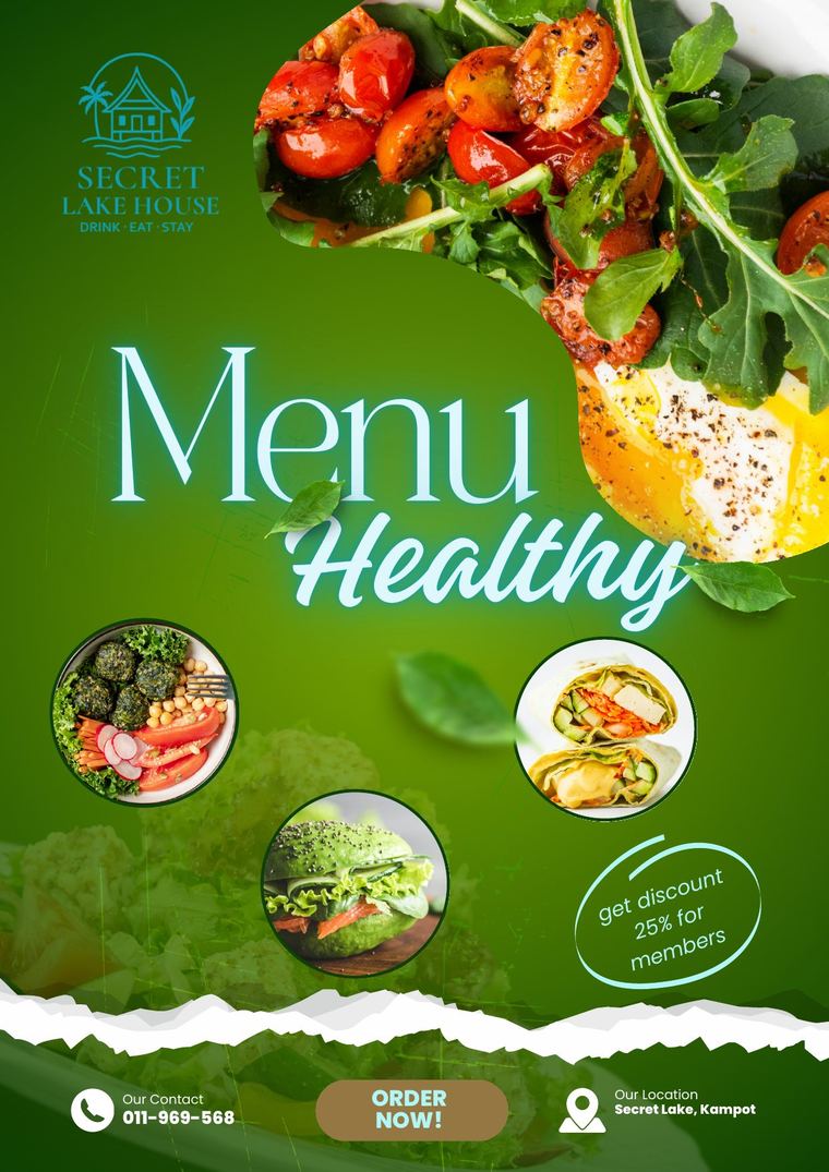 Secret Lake House vegan food menu cover